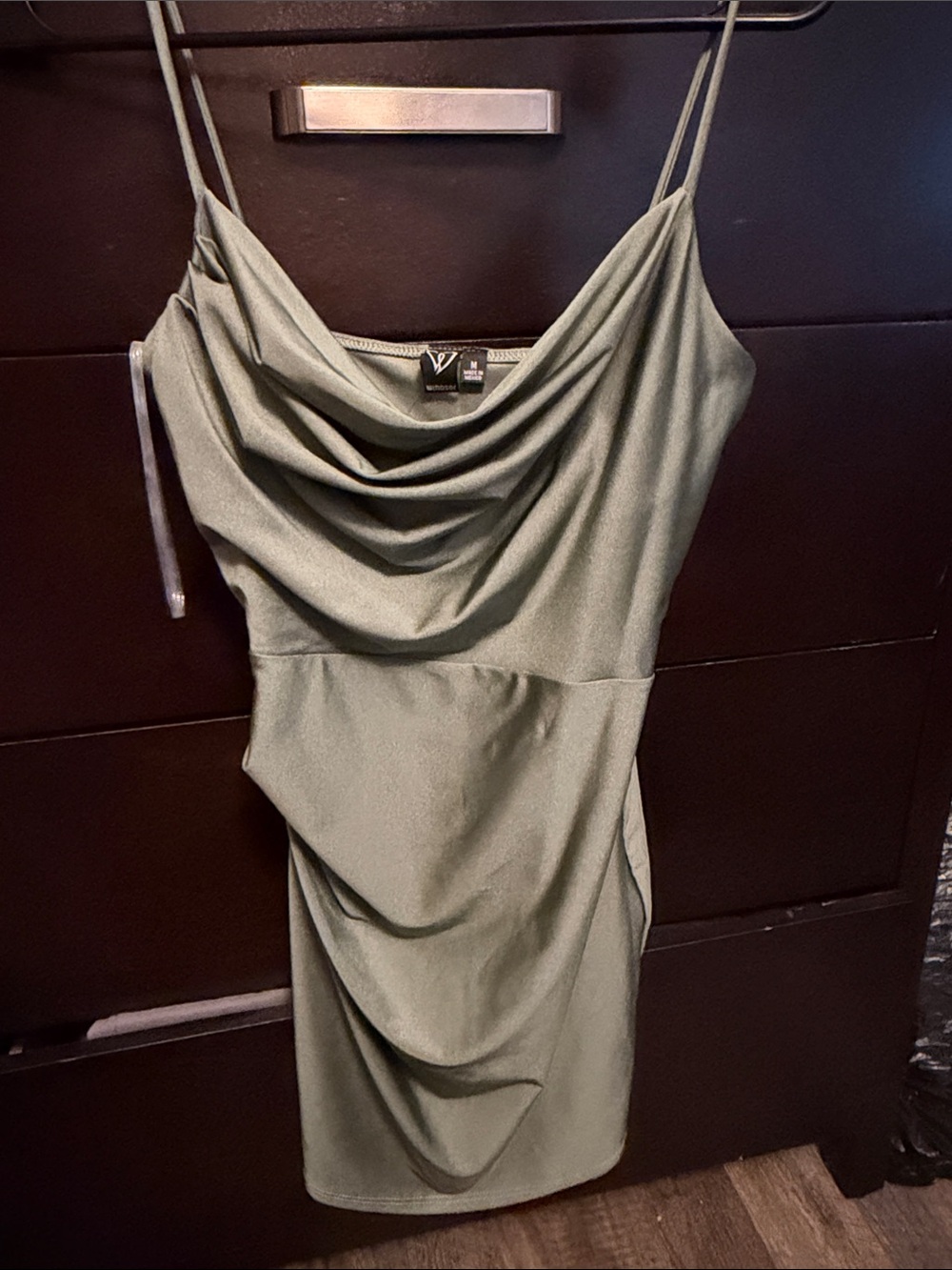 NWT Windsor -Draped Cowl Neck Mini Dress in Olive Green